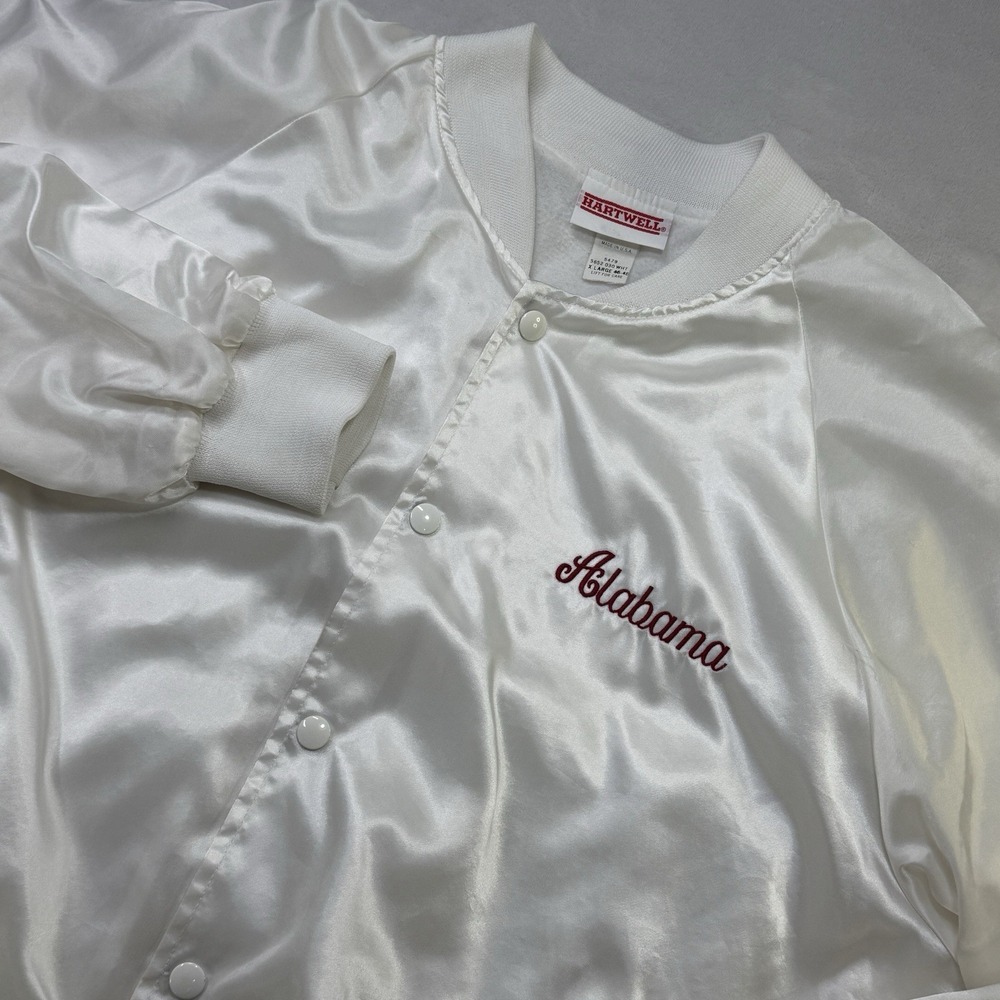 Hartwell Alabama Crimson Tide Satin Bomber Jacket White XL USA Made Vintage 80s